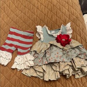 Giggle moon green and red ruffle outfit